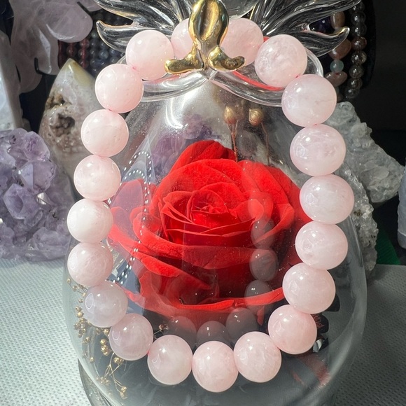 10MM Rose Quartz Pink Beaded Bracelet 6.75" Natural Reiki Crystal Love Stone - Picture 1 of 4